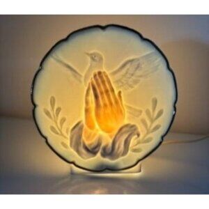 Vtg Ceramic Praying Hands Dove‎ Night Light Electric Corded Religious